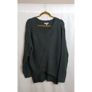EVOLUTION BY CYRUS Sweater Cable Knit Asymmetric Hem Plus XXL Olive Green